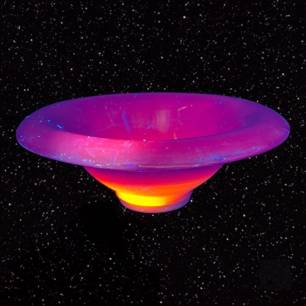 Antique 1920s Northwood Chinese Coral Amberina UV Glow‎ Footed Rolled Rim Bowl